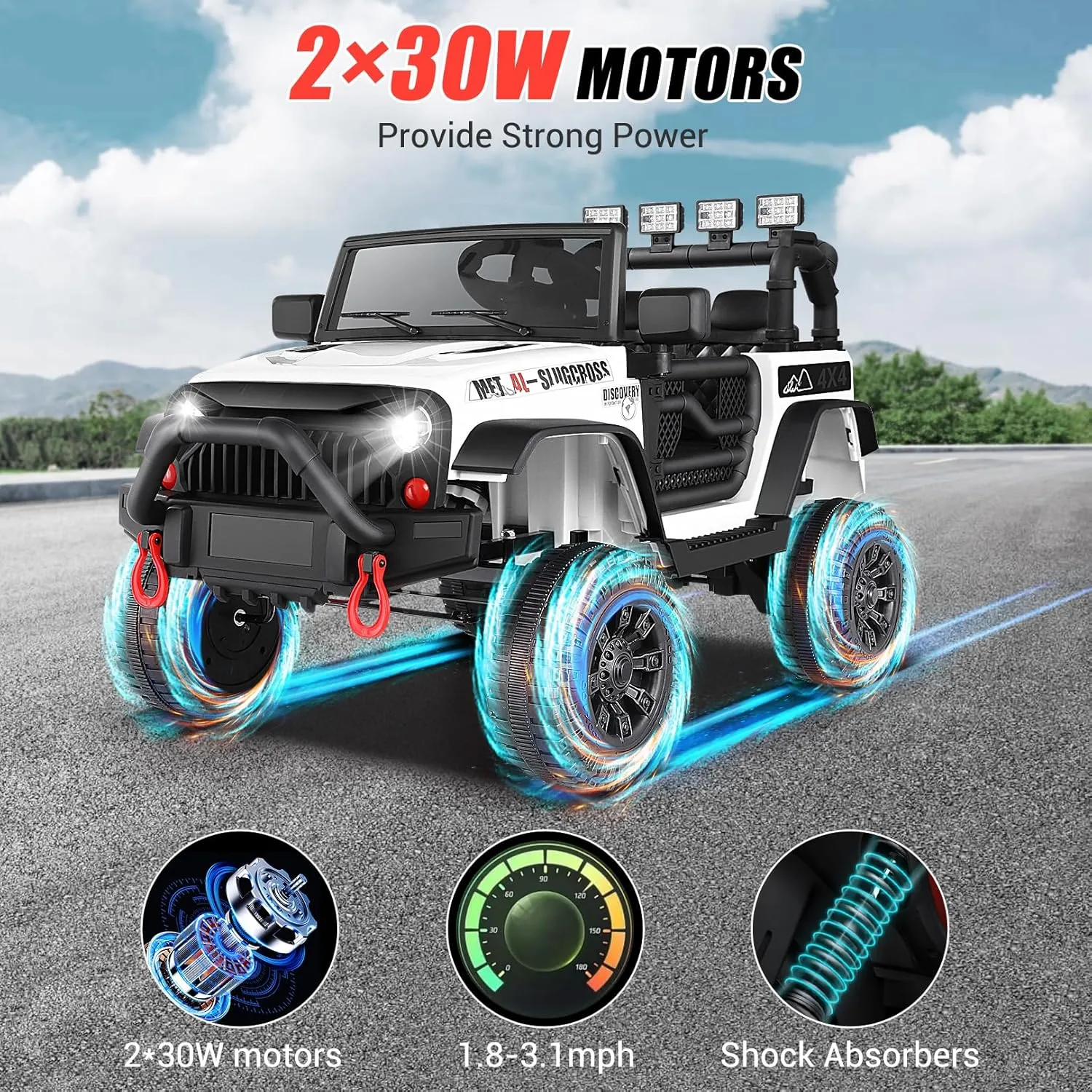 Hikole 12V Electric Car for Kids to Drive, Battery Car for Kid, Kids' Electric Vehicles, Powered Wheels with Remote, Bluetooth Music Dual Steering Shock Led Lights Safety Belt for Boy Girl 1 Seater