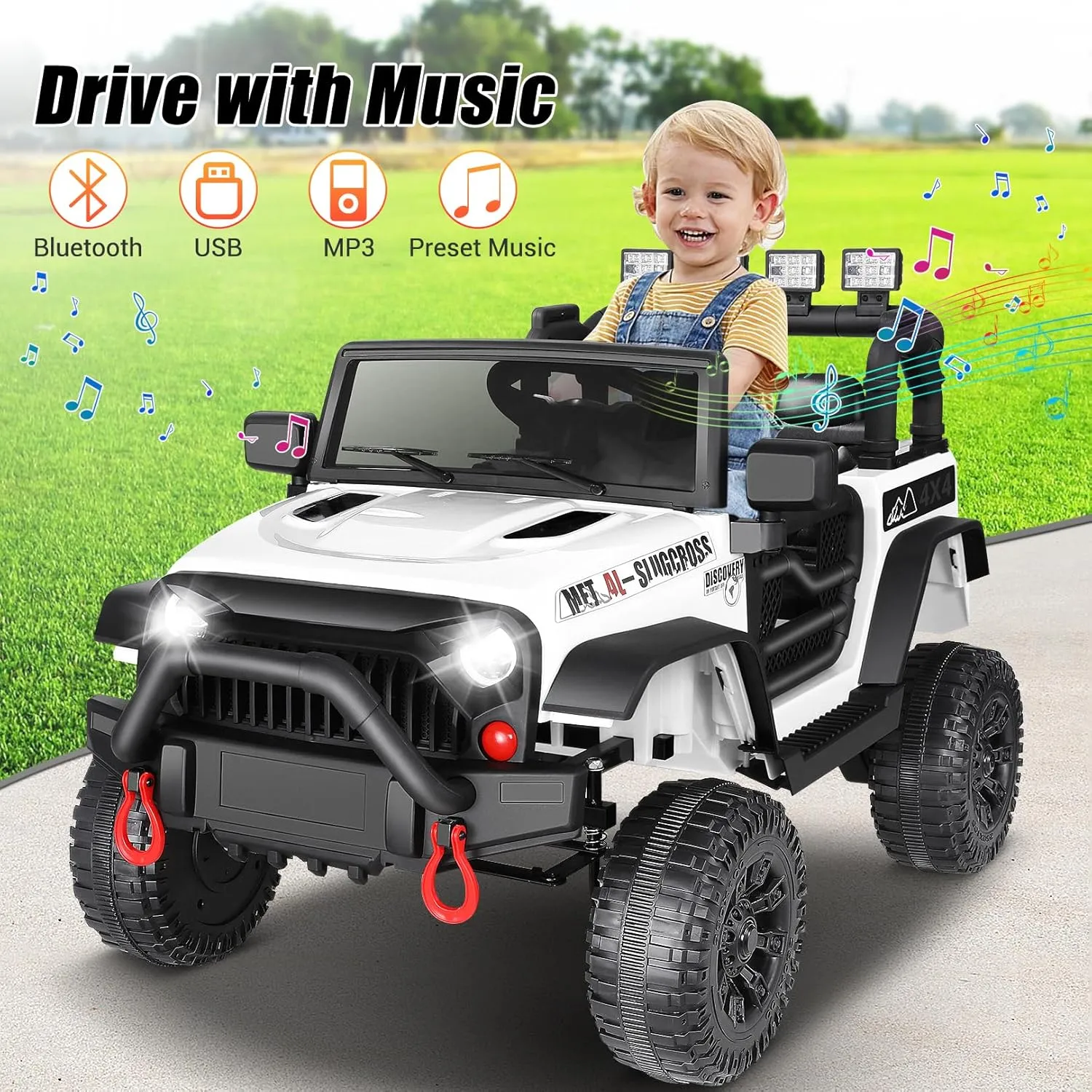 Hikole 12V Electric Car for Kids to Drive, Battery Car for Kid, Kids' Electric Vehicles, Powered Wheels with Remote, Bluetooth Music Dual Steering Shock Led Lights Safety Belt for Boy Girl 1 Seater