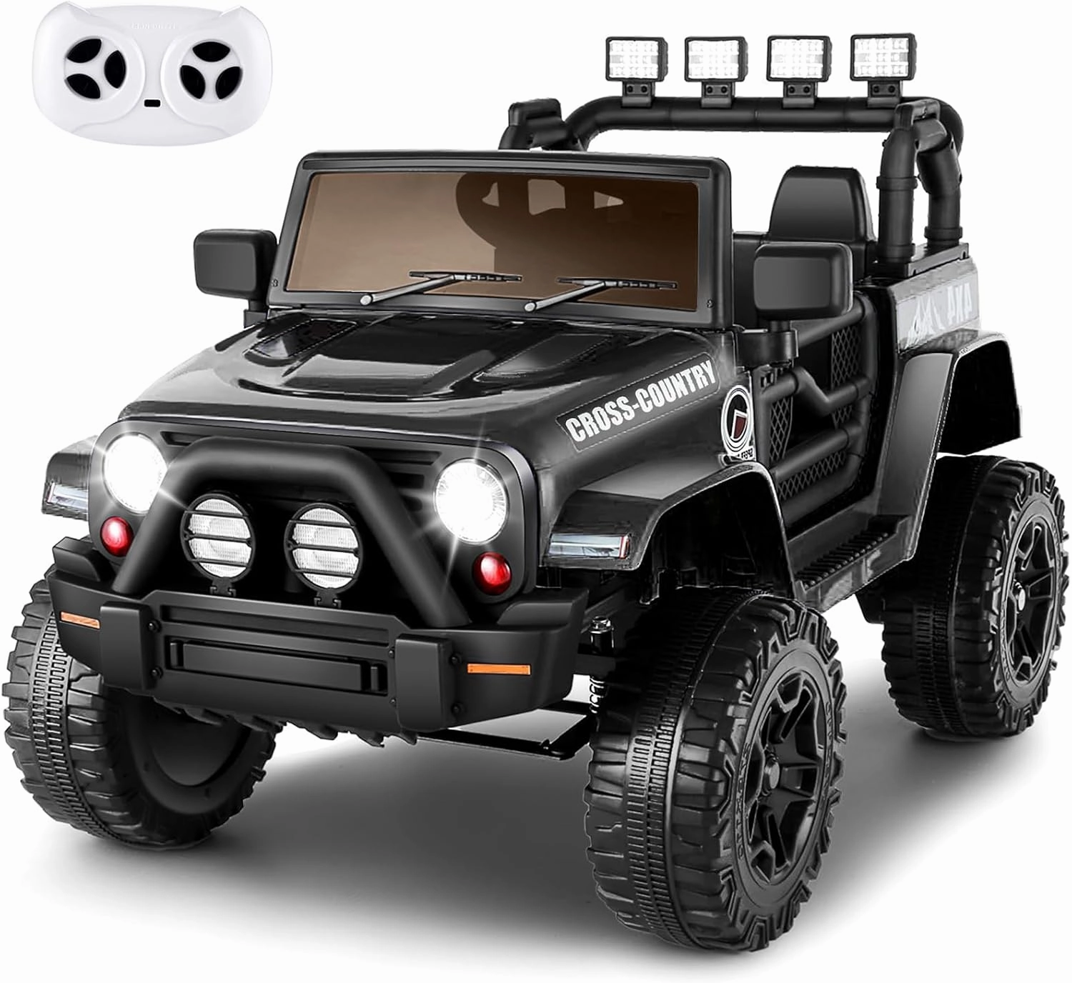 Hikole Electric Ride on Truck for Kids, 12V Battery Powered Car w/Parent Remote Control, Music, Windshield, Spring Suspension, 3 Speeds, Kids Electric Vehicles for Boys & Girls - Black