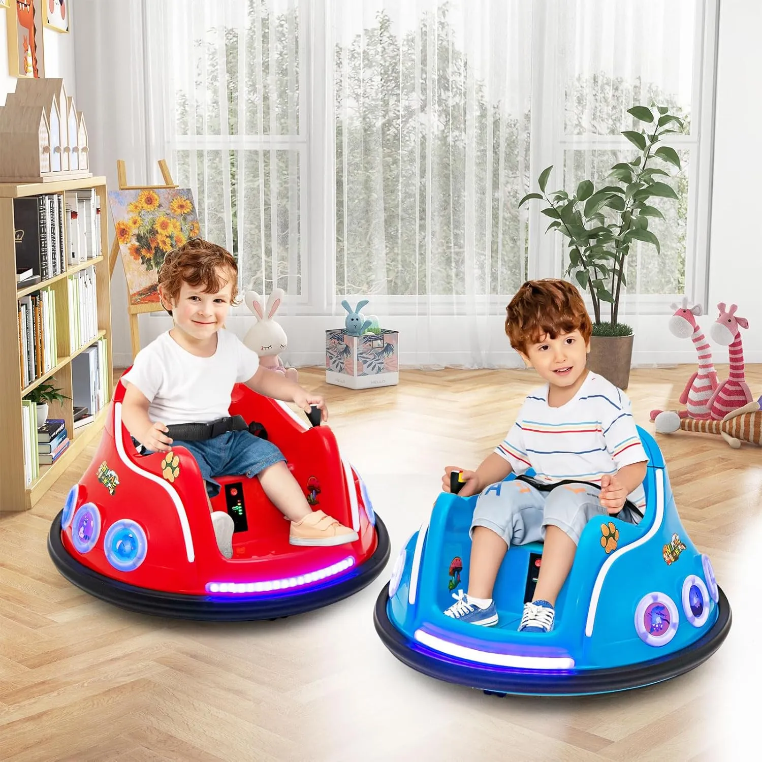 HONEY JOY 12V Toddler Bumper Car, Battery Powered Baby Ride on Bumper Car, Dual Joysticks, Flashing LED Light & Music, Electric Vehicle Ride on Toys w/Remote Control, Gift for Boys Girls (Red)