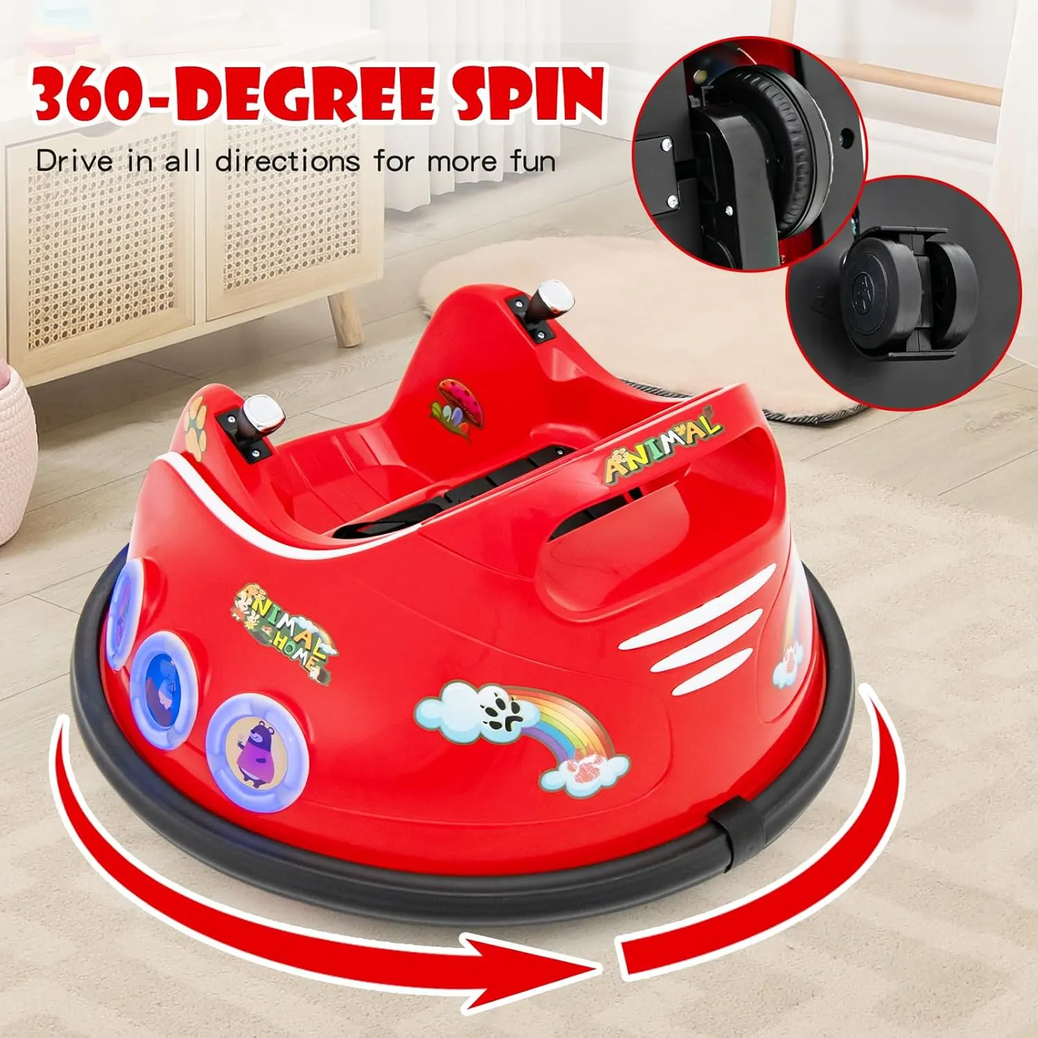 HONEY JOY 12V Toddler Bumper Car, Battery Powered Baby Ride on Bumper Car, Dual Joysticks, Flashing LED Light & Music, Electric Vehicle Ride on Toys w/Remote Control, Gift for Boys Girls (Red)
