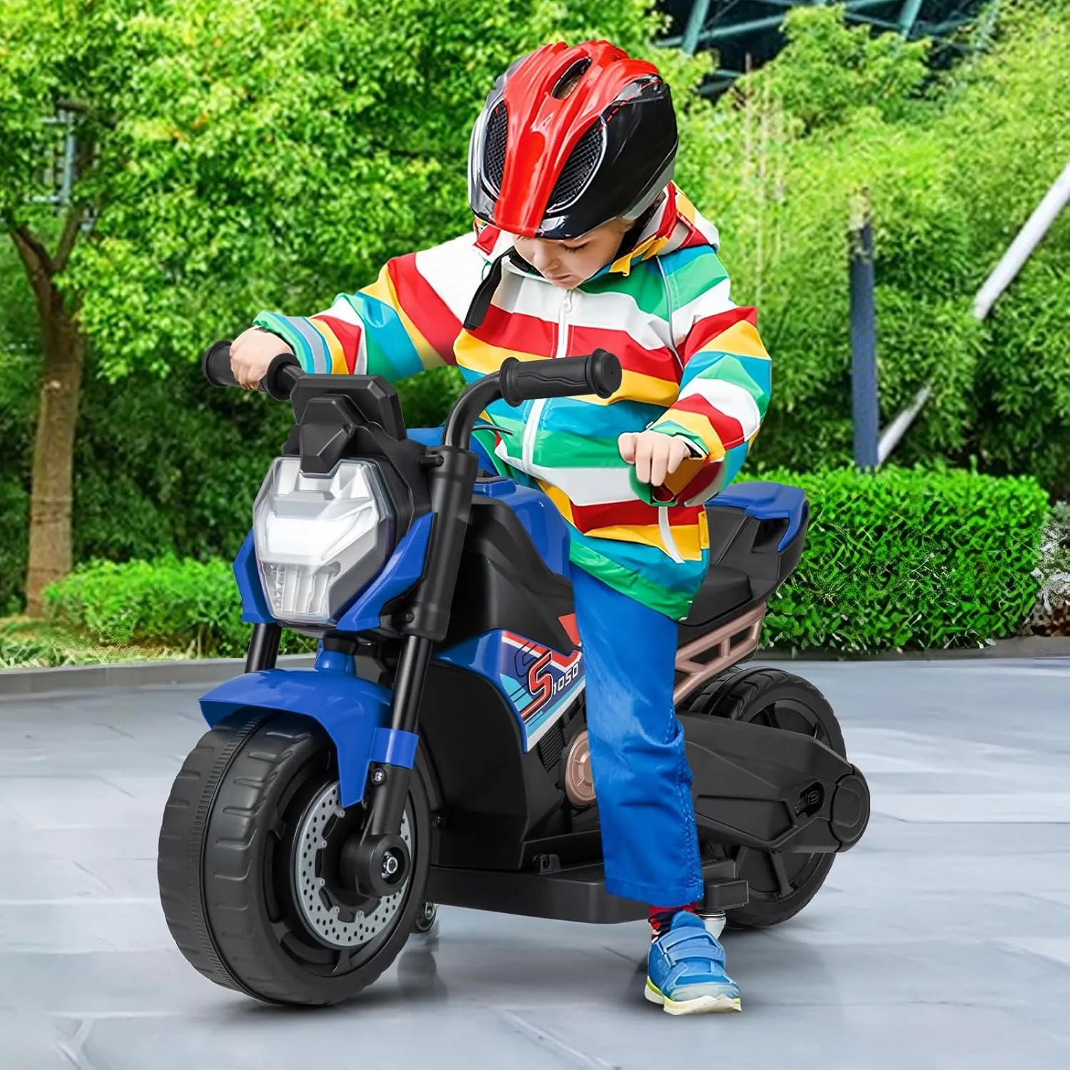 HONEY JOY Ride On Motorcycle, 3 Wheel Toddler Motorcycle with LED Light, Music, Foot Pedal, Forward/Backward, Expandable Rear Wheel, 6V Battery Powered Electric Motorcycle for Kids Boys Girls (Blue)