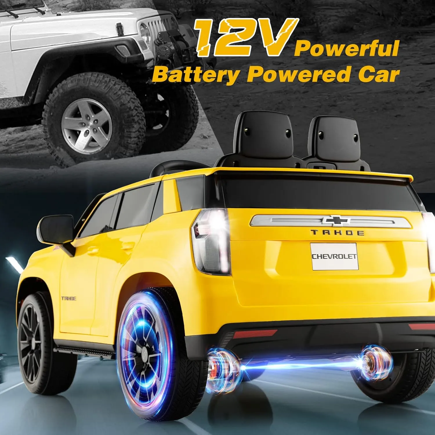 HONEY JOY Ride On Truck, 12V Licensed Chevrolet Tahoe, Chevy Electric Vehicle for Kids, Soft Start, Music, Lights, Battery Powered Ride On Car Toy with Remote Control, Gift for Boys Girls (Yellow)