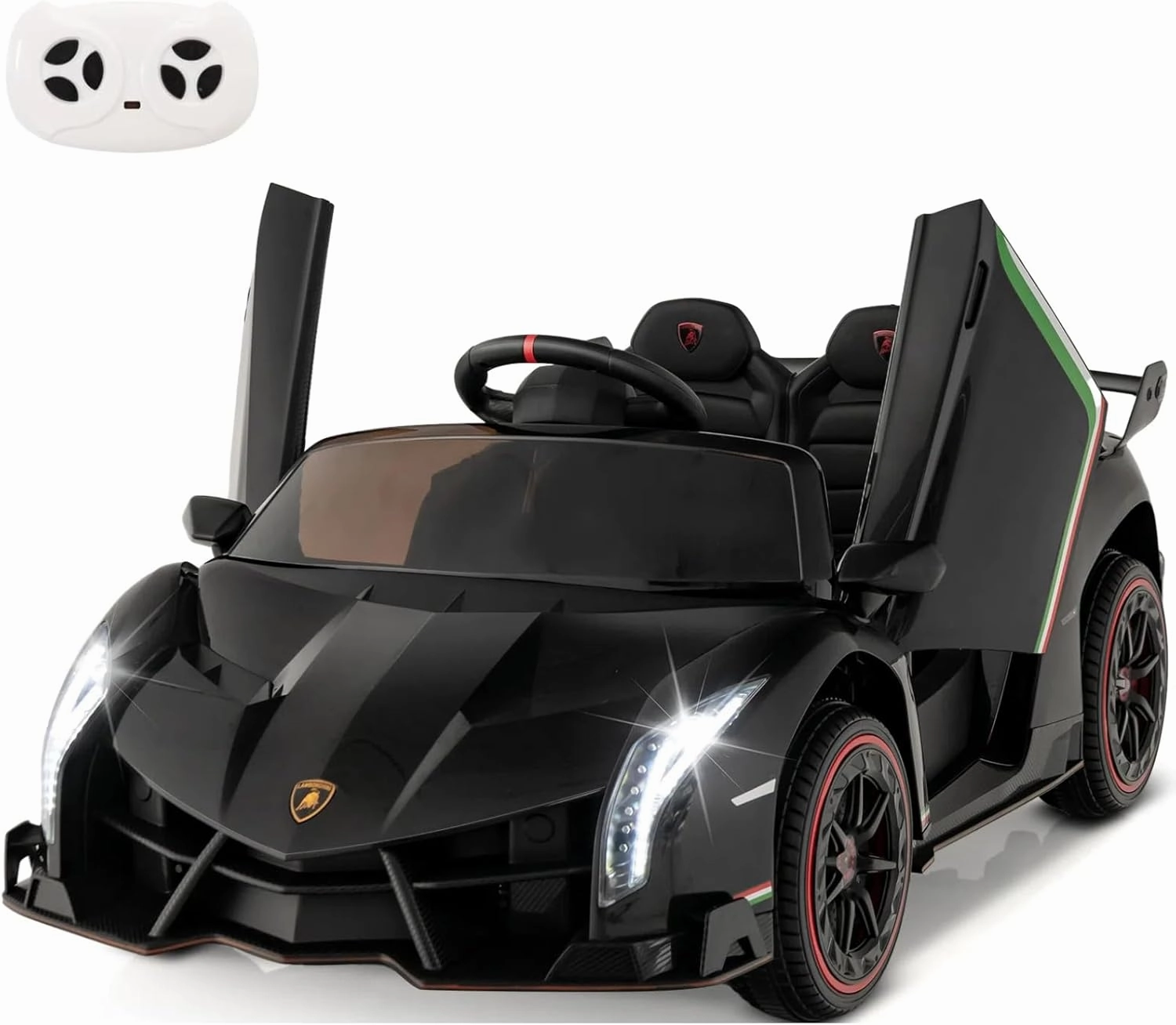 HONEY JOY Ride On Car, 12V Licensed Lamborghini Electric Vehicle for Kids, 3 Speeds, Openable Door, Horn, Music, Control Lever, Toddler Ride On Car Toy with Remote Control, Gift for Boys Girls (Black)