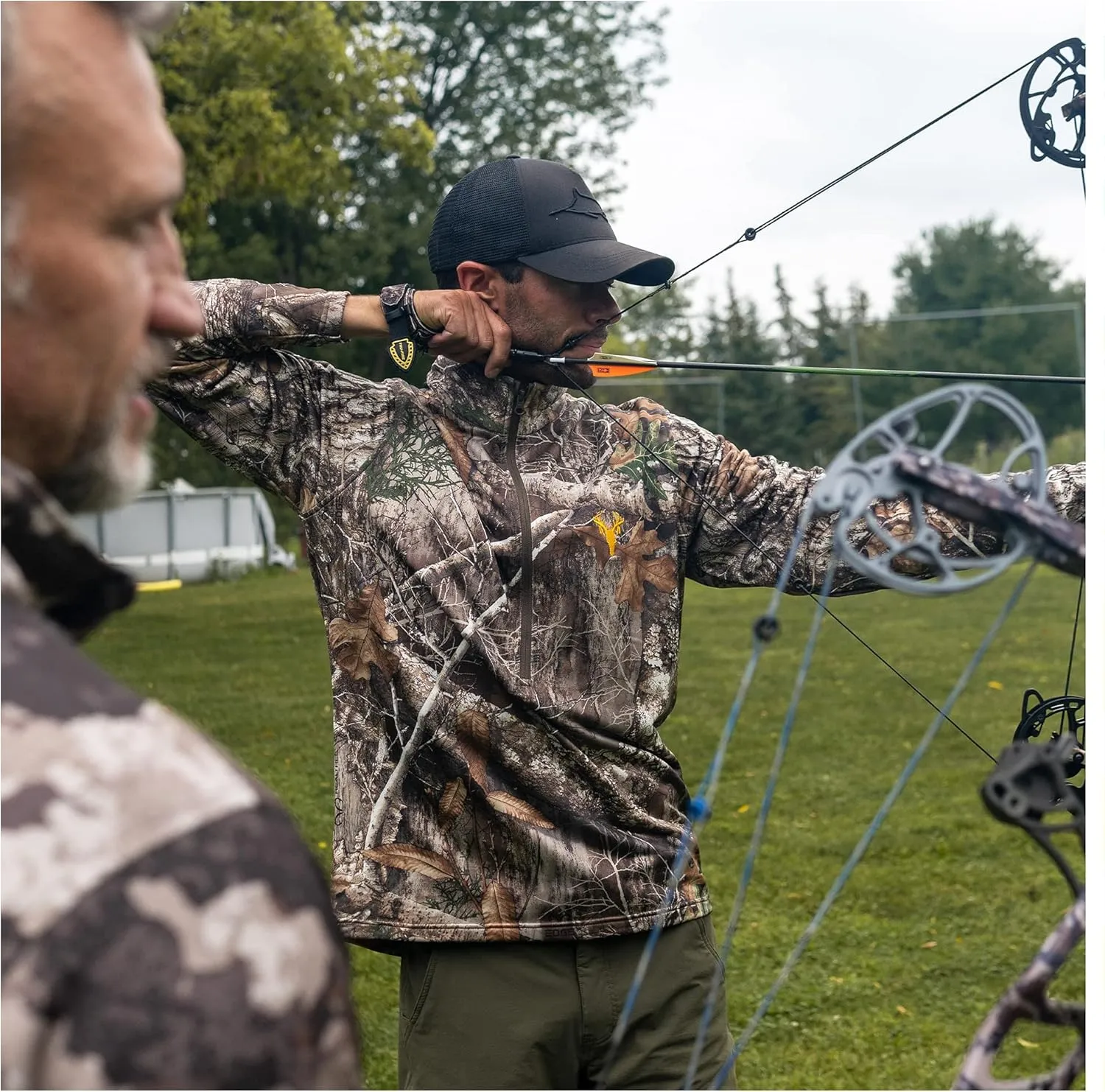 HOT SHOT Men’s Camo Zip Performance Shirt, Midweight Durable Quarter Zip Pullover, Warm Hunting Clothes for Fishing, Camping