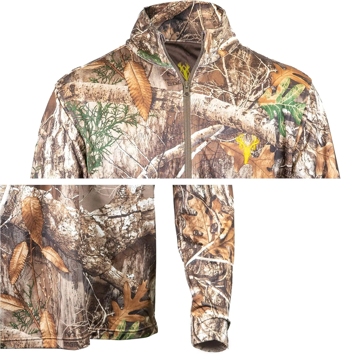 HOT SHOT Men’s Camo Zip Performance Shirt, Midweight Durable Quarter Zip Pullover, Warm Hunting Clothes for Fishing, Camping