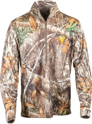 HOT SHOT Men’s Camo Zip Performance Shirt, Midweight Durable Quarter Zip Pullover, Warm Hunting Clothes for Fishing, Camping