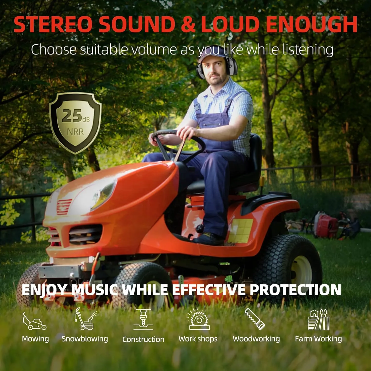 HP10 FM AM Radio Headphones with LCD Display, 30dB SNR Hearing Protection Safety Earmuffs for Mowing Work Shops, Grey