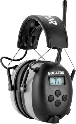 HP10 FM AM Radio Headphones with LCD Display, 30dB SNR Hearing Protection Safety Earmuffs for Mowing Work Shops, Grey