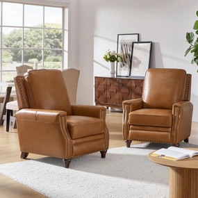 HULALA HOME Genuine Leather Recliner Chair Set of 2, Push Back Recliner Armchair with Thick Seat and Backrest(Camel)