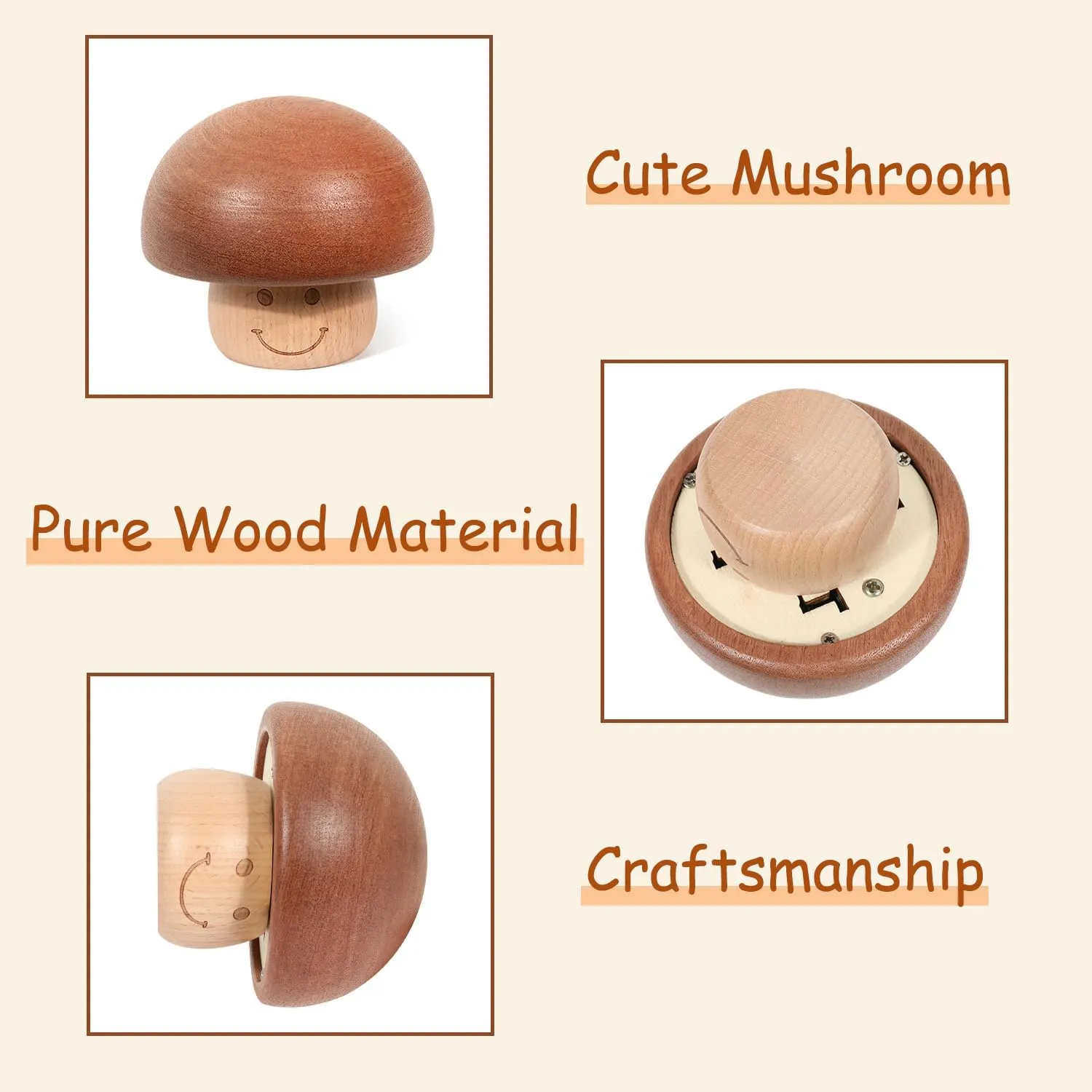Huntmic Castle in The Sky Wood Music Box,Cute Mushroom Clockwork Musical Box,Vintage Wooden Carved Smile Music Boxes for Valentine's Day/Birthday/Christmas (Castle in The Sky)