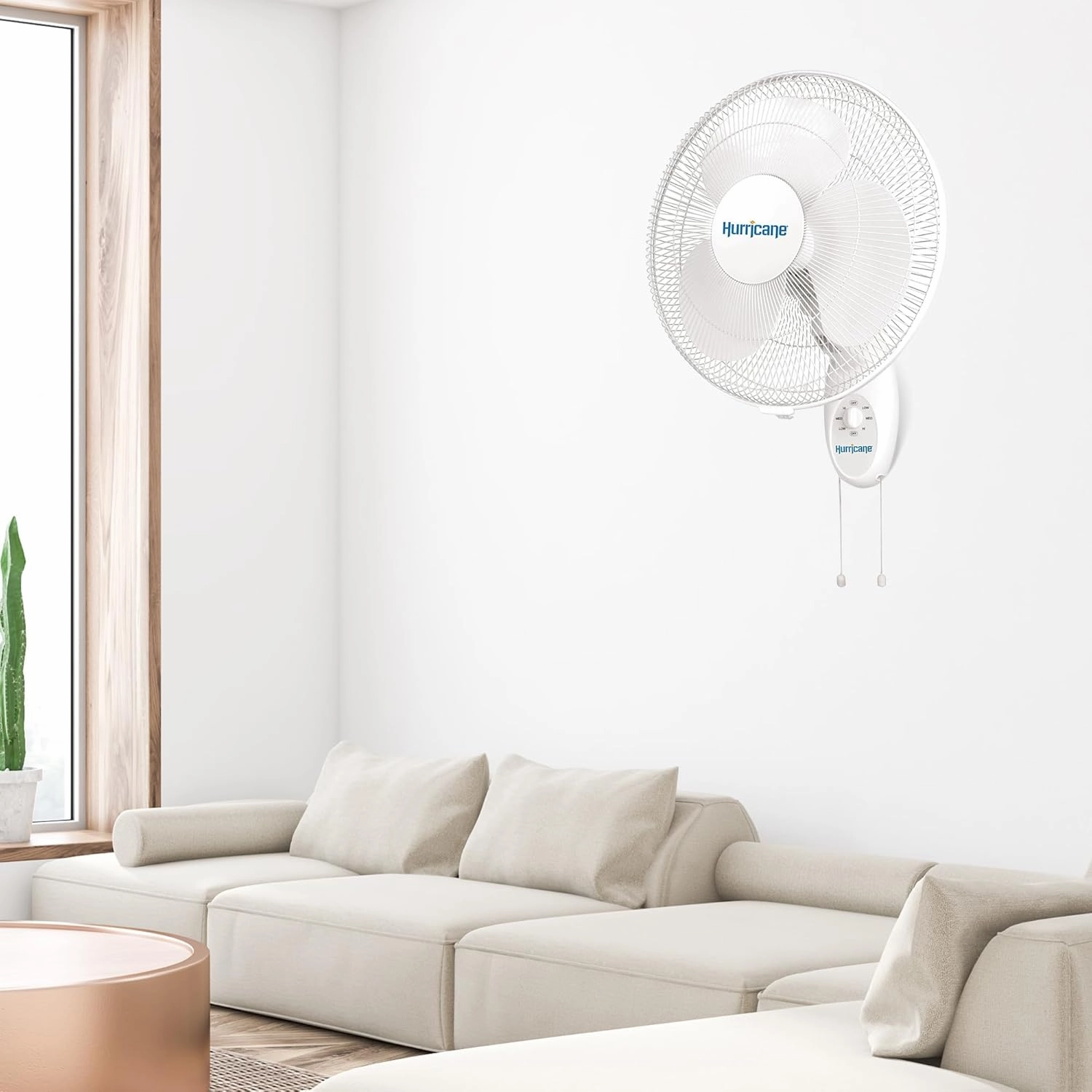 Hurricane Supreme Oscillating Wall Mount Fan w/ 3 Quiet Speeds, White, 16" - Corded Electric Air Cooling Unit w/Easy Pull Cord Controls for Homes, Greenhouses, Garages, Workshops & Gyms