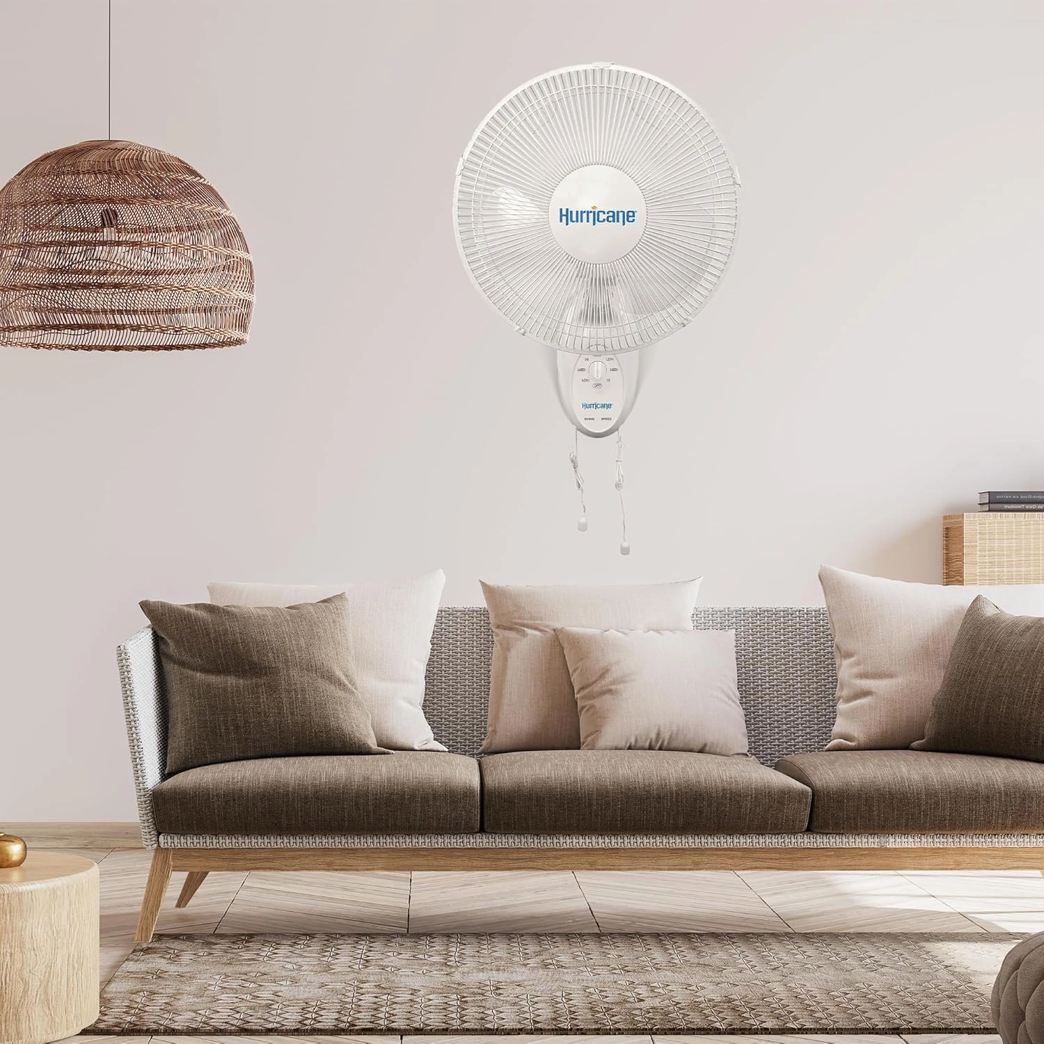 Hurricane Supreme Oscillating Wall Mount Fan w/ 3 Quiet Speeds, White, 16" - Corded Electric Air Cooling Unit w/Easy Pull Cord Controls for Homes, Greenhouses, Garages, Workshops & Gyms