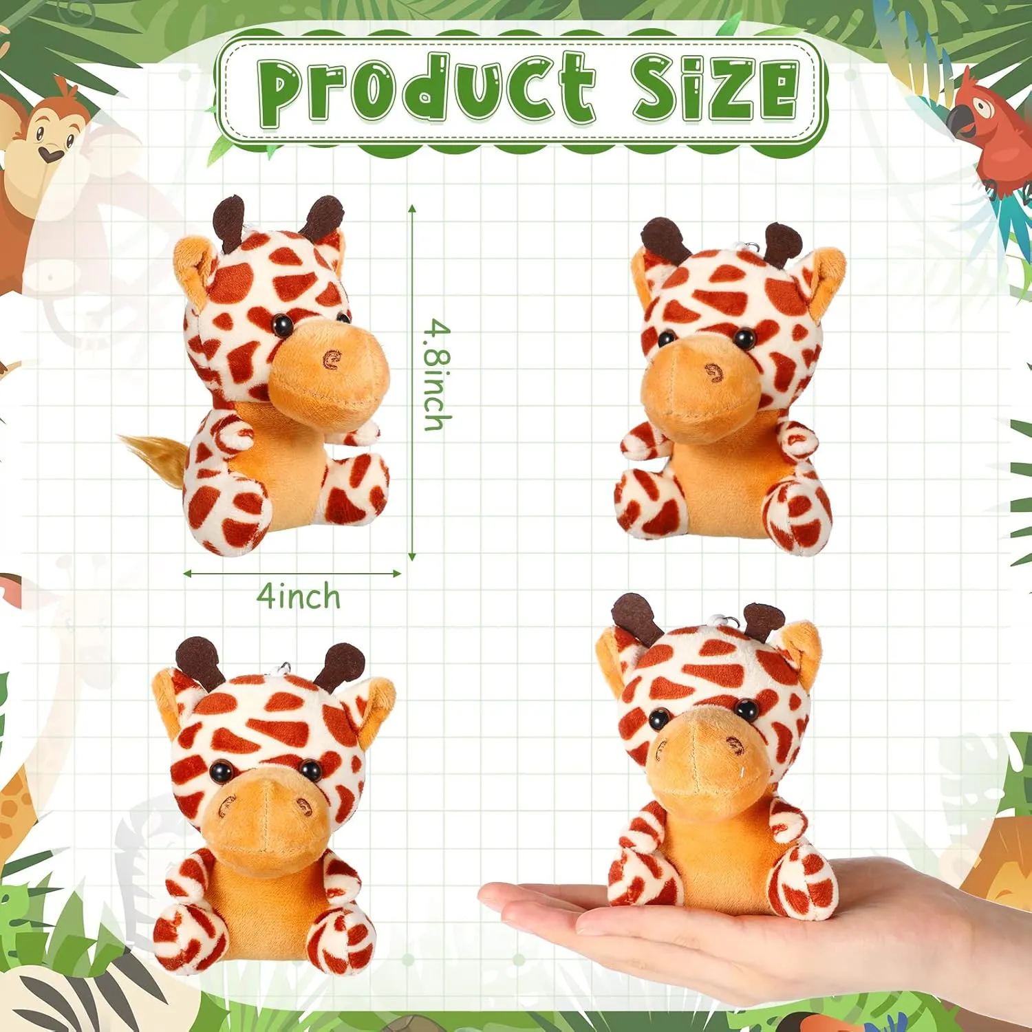 HyDren 18 Pcs Small Safari Stuffed Animals Bulk 4.8 Inch Jungle Animal Mini Plush Toy Lion Tiger Elephant Giraffe Leopard Monkey Figures for Summer, Baby Shower, Birthday Party(Lovely Style)
