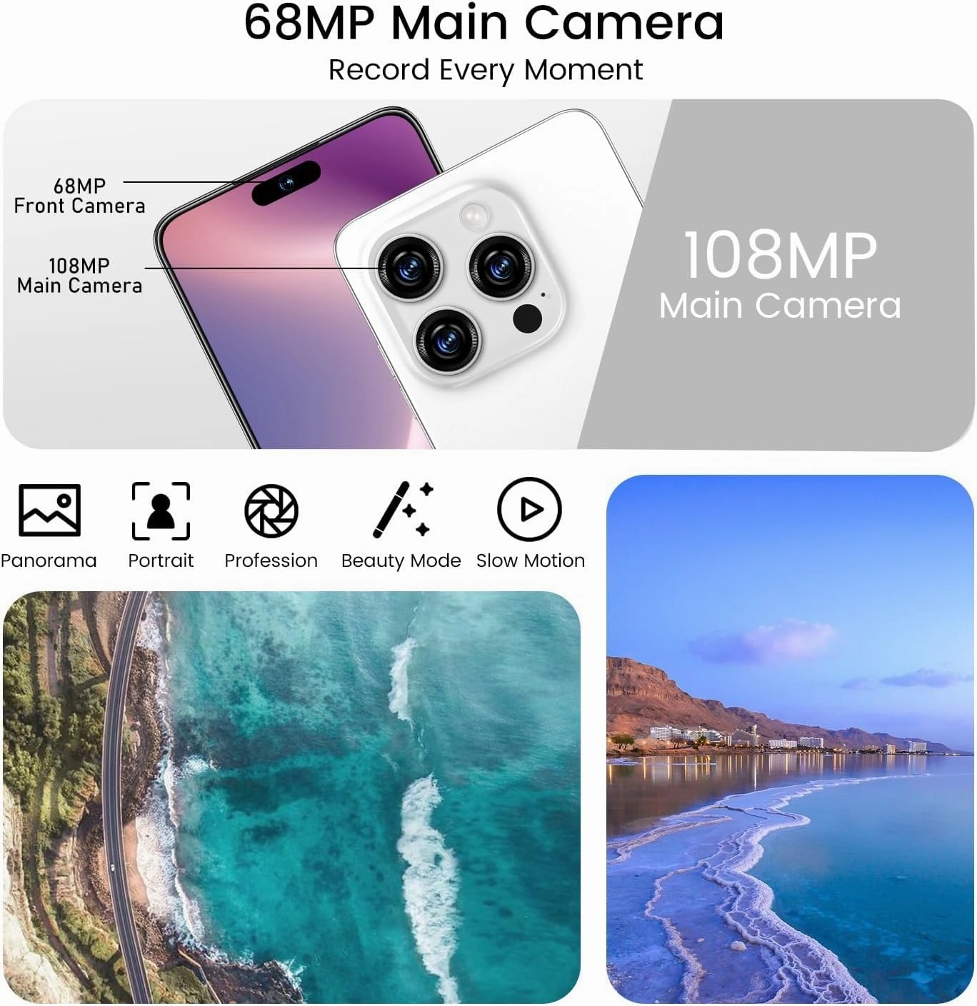 I16 ProMAX 12 512GB Smartphone Unlocked Cell Phone,6.99" HD Screen Unlocked Phones,Battery 7000mAh Android 13,Face ID/Fingerprint Button unlock/Photos/5G/Dual SIM/GPS (White, 12 512)