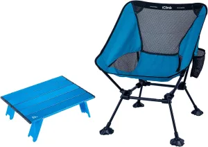 iClimb 1 Anti-Sinking Large Feet Chair and 1 Mini Folding Table Bundle, Ultralight Compact for Single Adult Outdoor Backpacking Camping Hiking Beach Concert