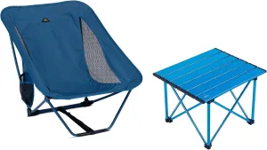iClimb 1 Folding Table and 1 Low Folding Chair Bundle, Ultralight Compact for Adults Outdoor Backpacking Camping Hiking Concert Motorcycling