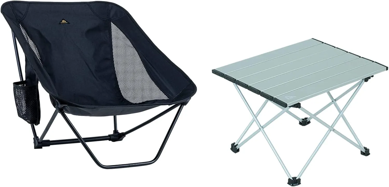 iClimb 1 Folding Table and 1 Low Folding Chair Bundle, Ultralight Compact for One Person Outdoor Backpacking Camping Hiking Beach Concert