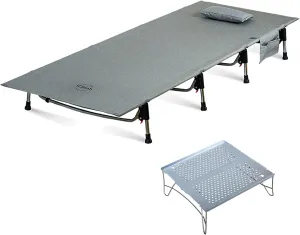 iClimb 1 Solo Mini Folding Table and 1 Super Easy Assemble Cot Bundle, Ultralight Compact for Solo Adult Backpacking Camping Hiking Motorcycling Indoor Outdoor