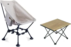 iClimb 1 Two-Heights Light Compact Anti-Sinking Chair and 1 Folding Table Bundle, Ultralight Compact for Single Person Outdoor Camping Beach Concert Motorcycling