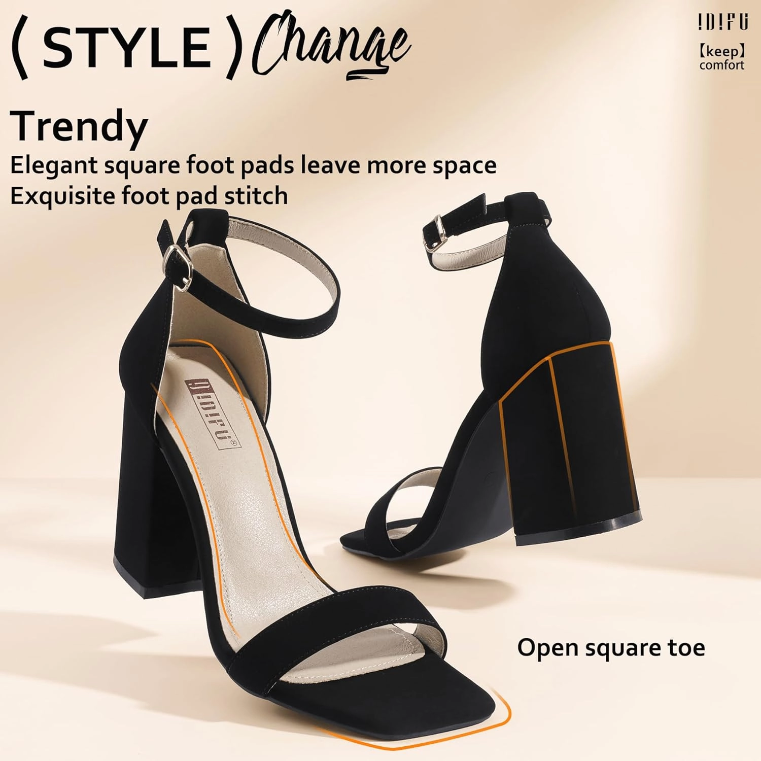 IDIFU IN4 High Chunky Block Heels Square Open Toe Ankle Strap Heeled Sandals Wedding Bridal Prom Dance Summer Dressy Comfortable Sexy Trendy Bride Bridesmaid Dress Shoes Cute Thick Women Heels