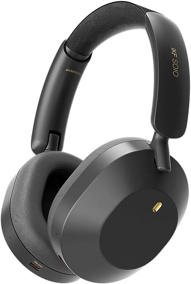 iKF-Solo Active Noise Cancelling Headphones Bluetooth 5.3 Wireless Over Ear Headphones, 130H Playtime, Hi-Res Audio, Support Wired Wireless Connection Custom EQ via App for Travel, Office (All-Black)
