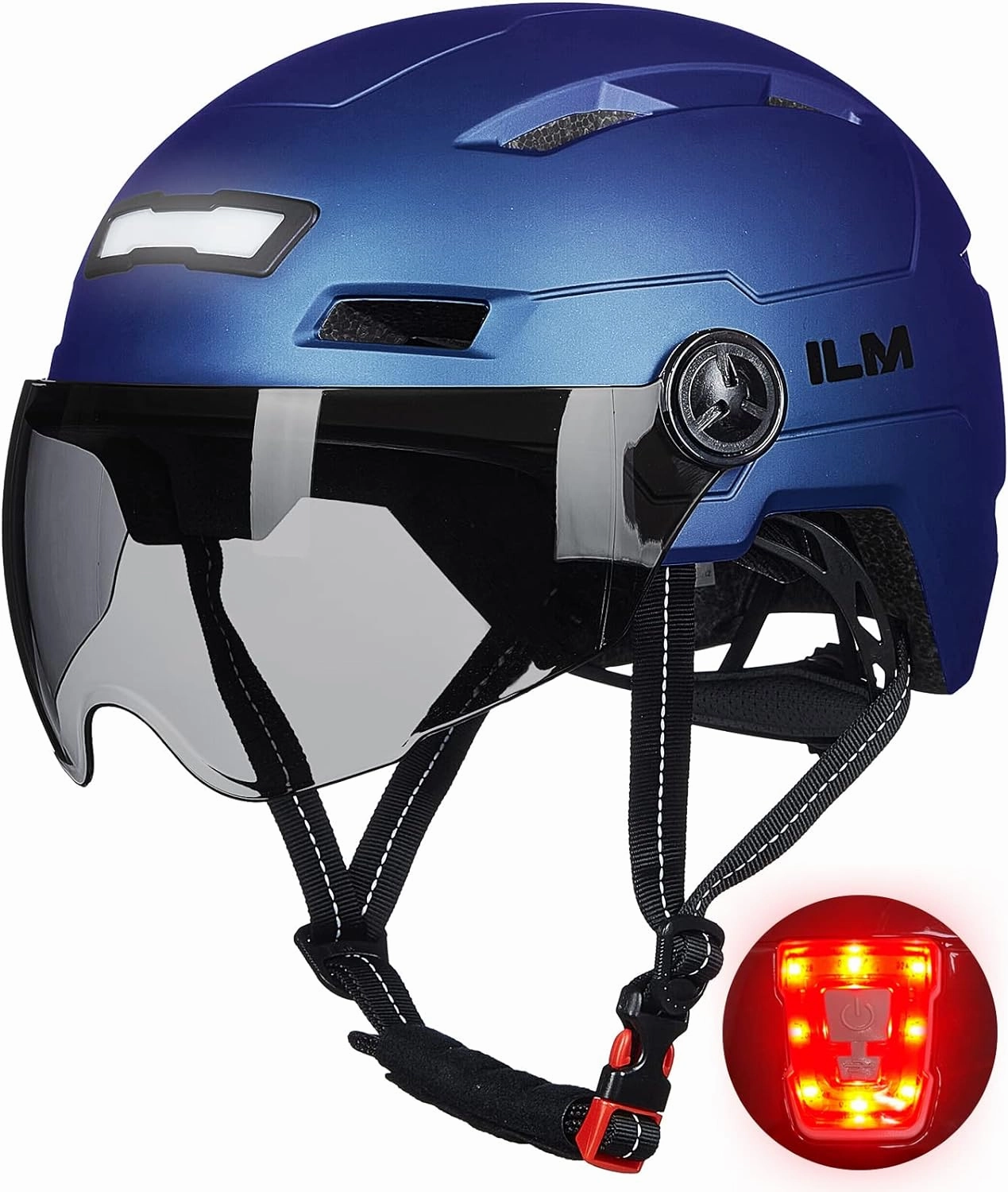 ILM Adult Bike Helmet with USB Rechargeable LED Front and Back Light Mountain&Road Bicycle Helmets for Men Women Removable Goggle Cycling Helmet E3-10L