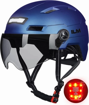 ILM Adult Bike Helmet with USB Rechargeable LED Front and Back Light Mountain&Road Bicycle Helmets for Men Women Removable Goggle Cycling Helmet E3-10L