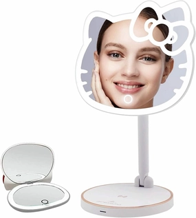 Impressions Vanity Hello Kitty Makeup Mirror Bundle, Vanity Mirror Set Adjustable LED Strip Light and Elegant Compact Pocket Beauty Mirror