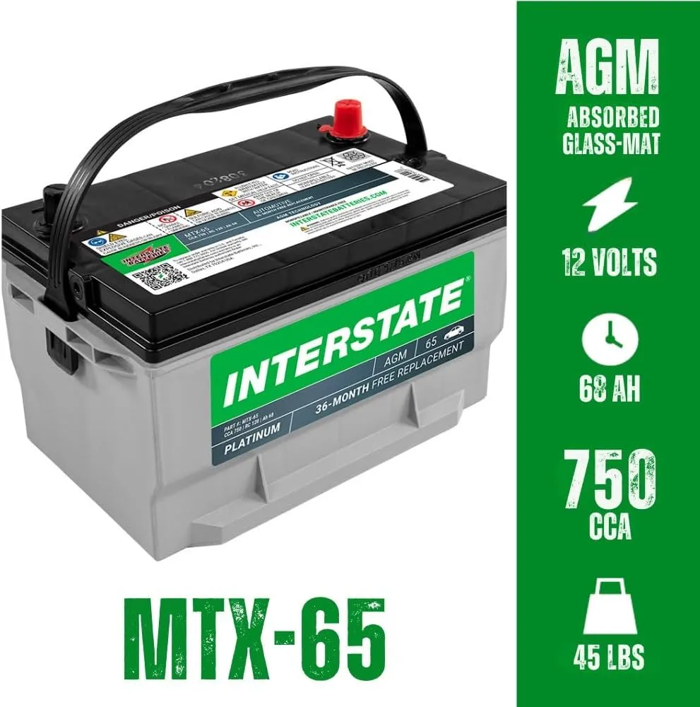 Interstate Batteries Automotive Battery 12V 68Ah (Group Size 65) 750CCA SLI AGM Auto Battery Replacement for Cars, SUVs, Sedans, Trucks (MTX-65)