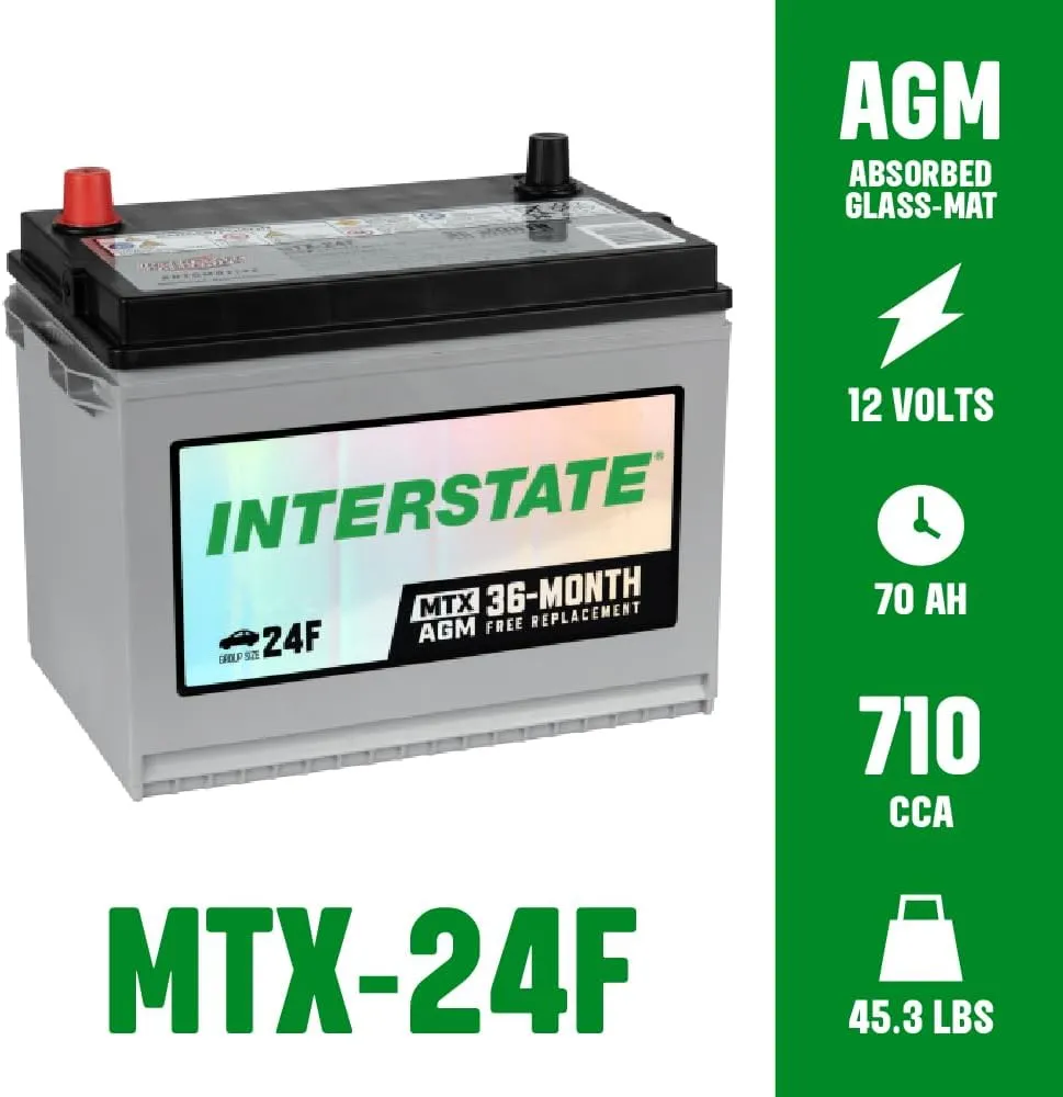 Interstate Batteries Automotive Battery 12V 70Ah (Group Size 24F) 710CCA SLI AGM Auto Battery Replacement for Cars, SUVs, Sedans, Trucks (MTX-24F)