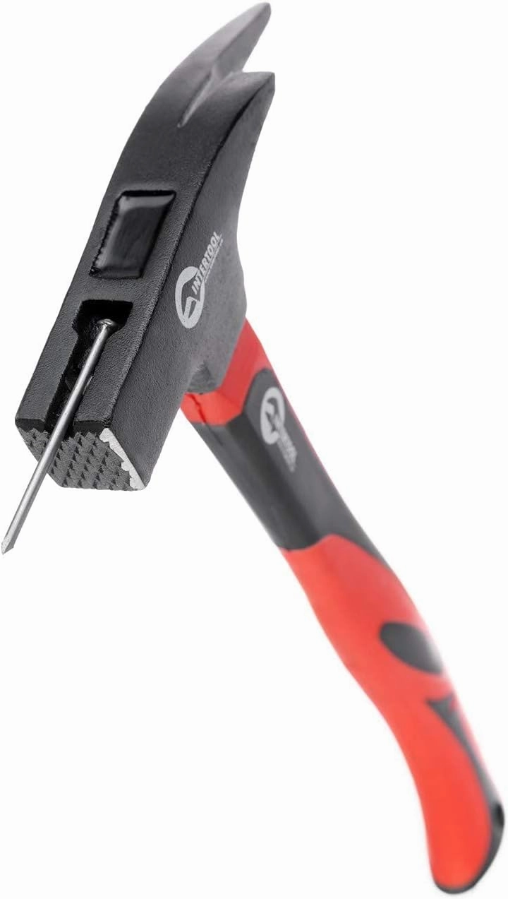 INTERTOOL Roofing Hammer, Magnetic Nail Starter, Milled Latthammer, 21 oz., 13” Fiberglass Handle HT-0230