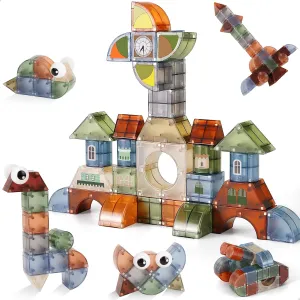 iPlay, iLearn Kids Magnetic Blocks, 62 PCS Magnet Stacking Block Building Toy, Toddler STEM Learning Montessori Sensory Toy, Preschool Classroom Educational Birthday Gift 3 4 5 6 7 8 Year Old Boy Girl