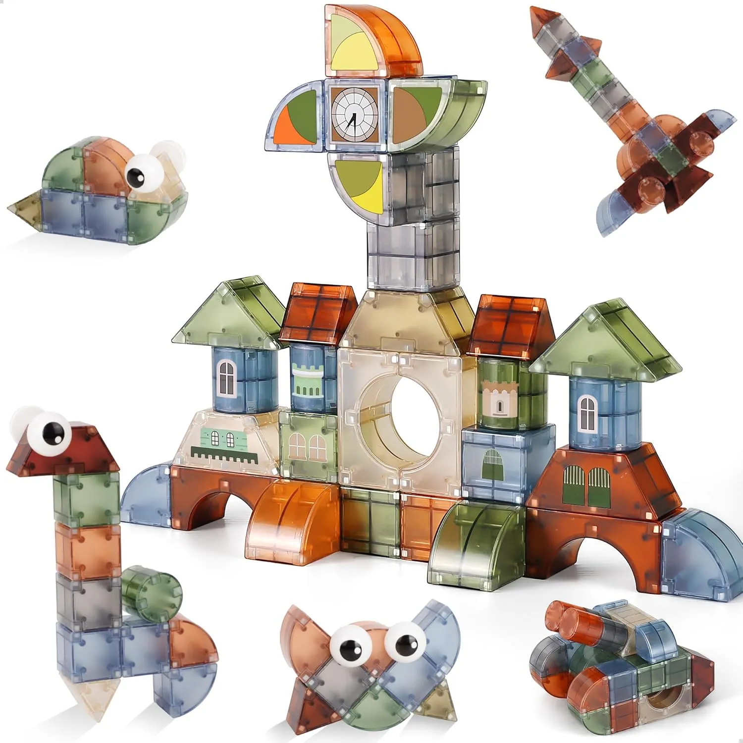 iPlay, iLearn Kids Magnetic Blocks, 62 PCS Magnet Stacking Block Building Toy, Toddler STEM Learning Montessori Sensory Toy, Preschool Classroom Educational Birthday Gift 3 4 5 6 7 8 Year Old Boy Girl