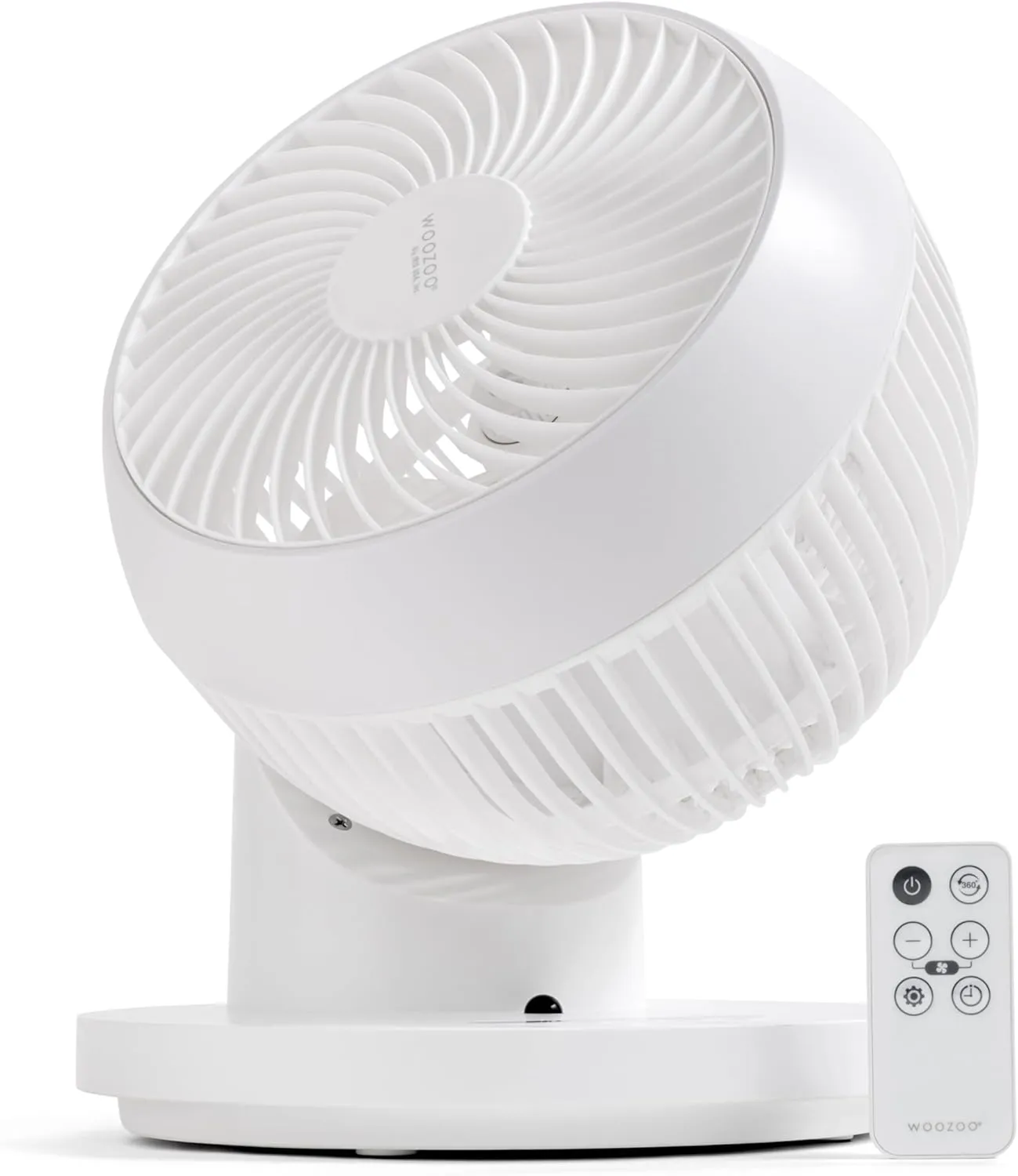IRIS USA WOOZOO Desk Fan with Remote, 360° Oscillating Table Air Circulator, 3 Speeds, 52ft Max Air Distance, Adjustable Tilt, 13 Inches, Low Noise Motor, Small Fan for Bedroom, Office, Dorm, White