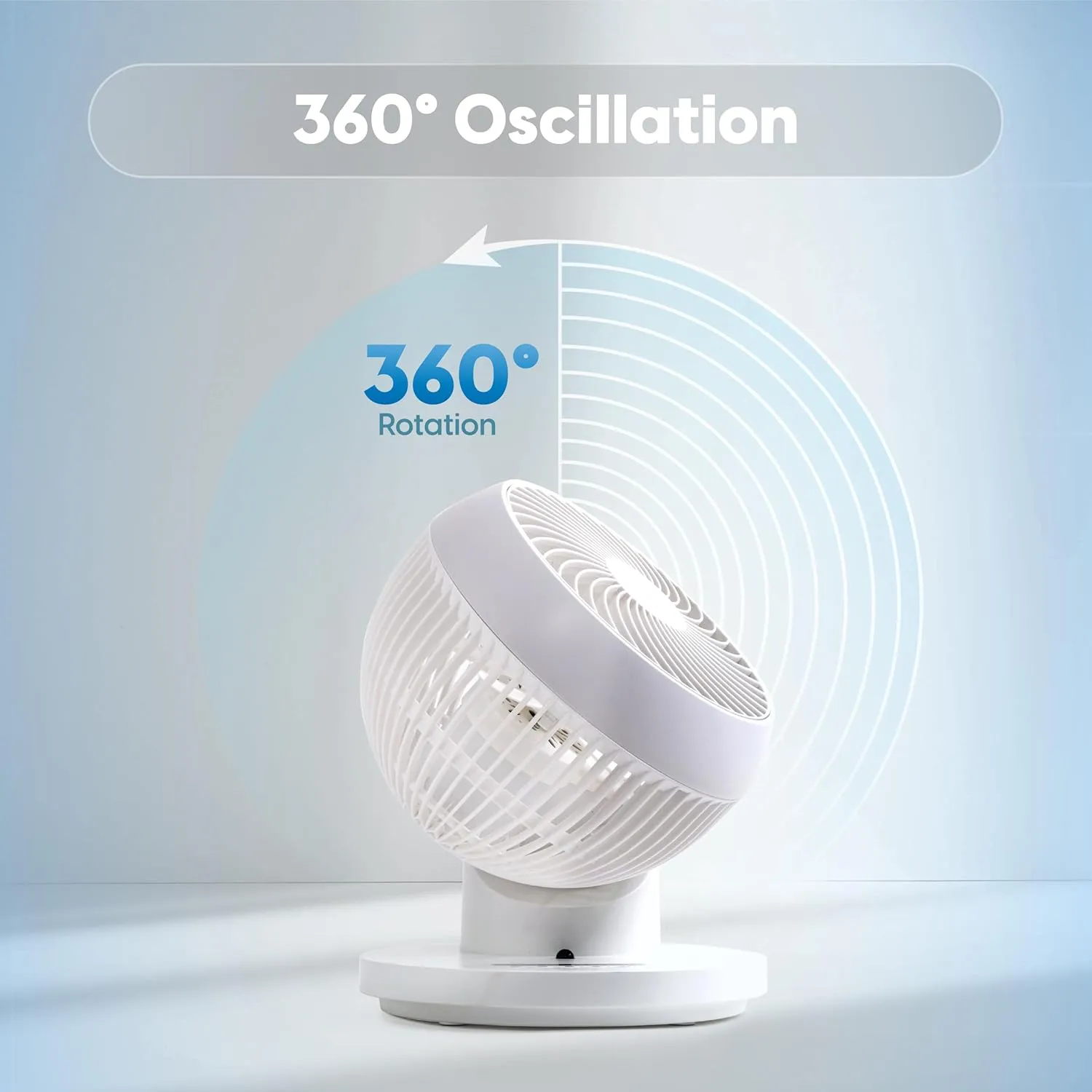 IRIS USA WOOZOO Desk Fan with Remote, 360° Oscillating Table Air Circulator, 3 Speeds, 52ft Max Air Distance, Adjustable Tilt, 13 Inches, Low Noise Motor, Small Fan for Bedroom, Office, Dorm, White