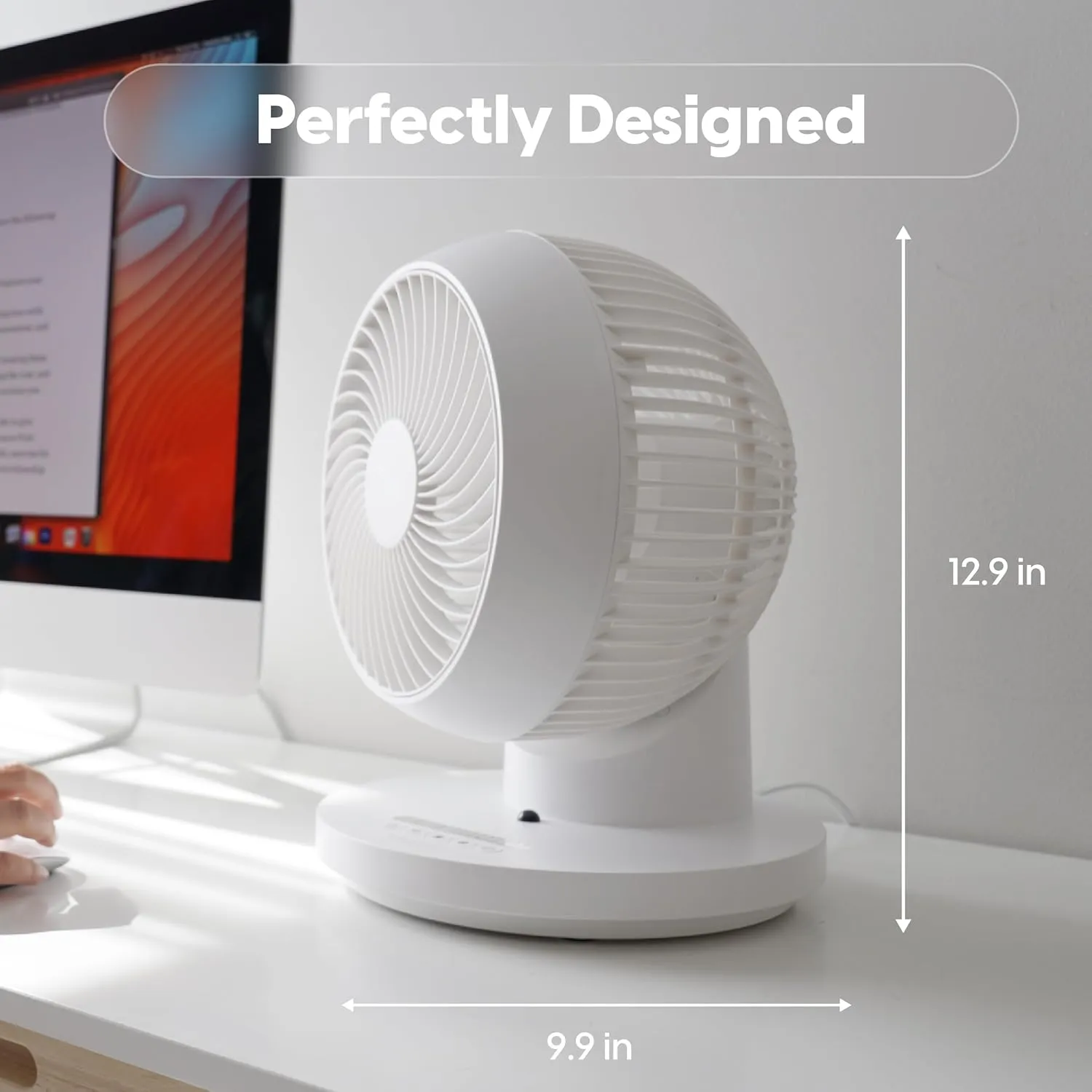 IRIS USA WOOZOO Desk Fan with Remote, 360° Oscillating Table Air Circulator, 3 Speeds, 52ft Max Air Distance, Adjustable Tilt, 13 Inches, Low Noise Motor, Small Fan for Bedroom, Office, Dorm, White
