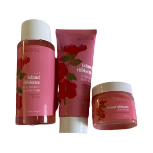 Island Hibiscus Spa Gift Set – 3-Piece Bath Collection with Body Wash, Exfoliating Scrub & Nourishing Body Balm – Tropical Scented Skincare Gift for Women