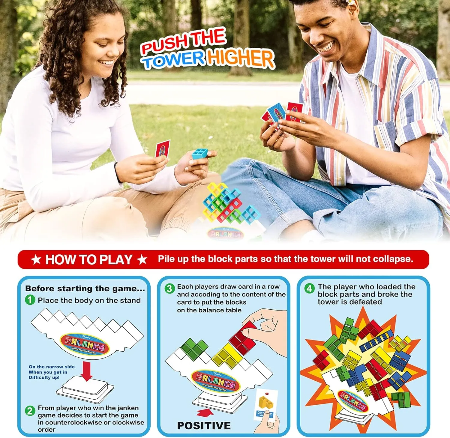iYuePeng 32 Pcs Tetra Balance Tower Stacking Games Team Building Blocks Board Game for Kids & Adult, Drop The Pile of Tower STEM Toys for 2 Players, Family, Parties, Travel