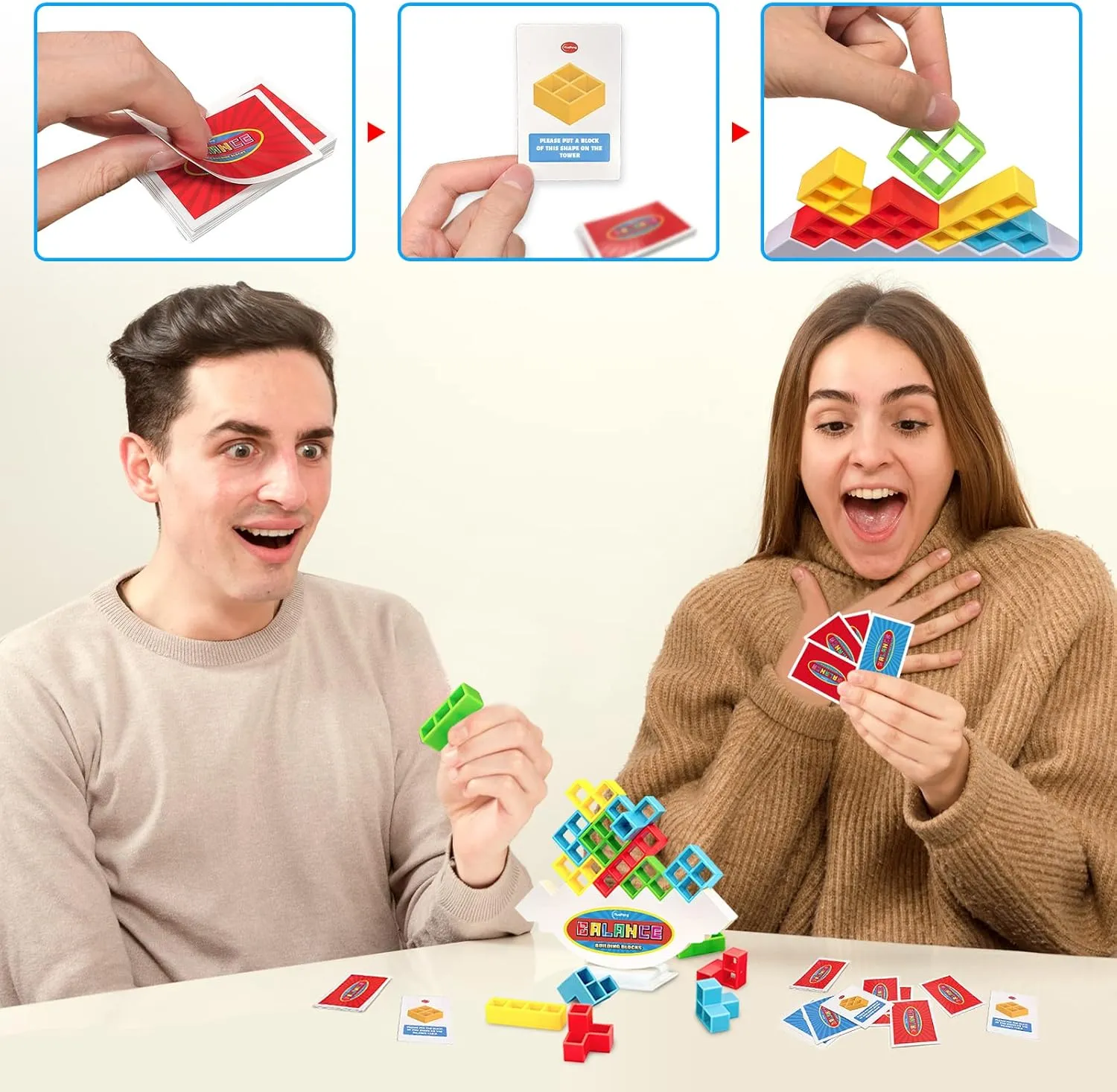 iYuePeng 32 Pcs Tetra Balance Tower Stacking Games Team Building Blocks Board Game for Kids & Adult, Drop The Pile of Tower STEM Toys for 2 Players, Family, Parties, Travel