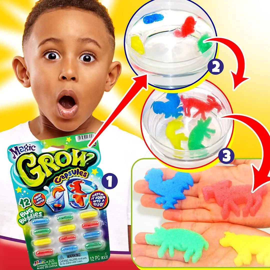 JA-RU Magic Grow Capsules (12 Pack; 12 Capsules Each) Expanding Foam Sponge Toy for Kids. Sea Creatures, Zoo & Farm Animals, Dinosaur, Bugs, & Cars. Water Growing Toys. Bath Party Favors. 305-12p