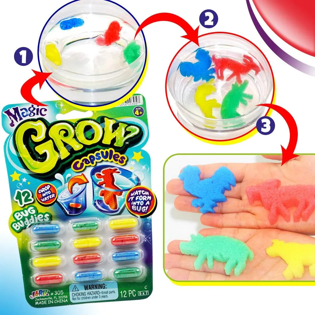 JA-RU Magic Grow Capsules (12 Pack; 12 Capsules Each) Expanding Foam Sponge Toy for Kids. Sea Creatures, Zoo & Farm Animals, Dinosaur, Bugs, & Cars. Water Growing Toys. Bath Party Favors. 305-12p