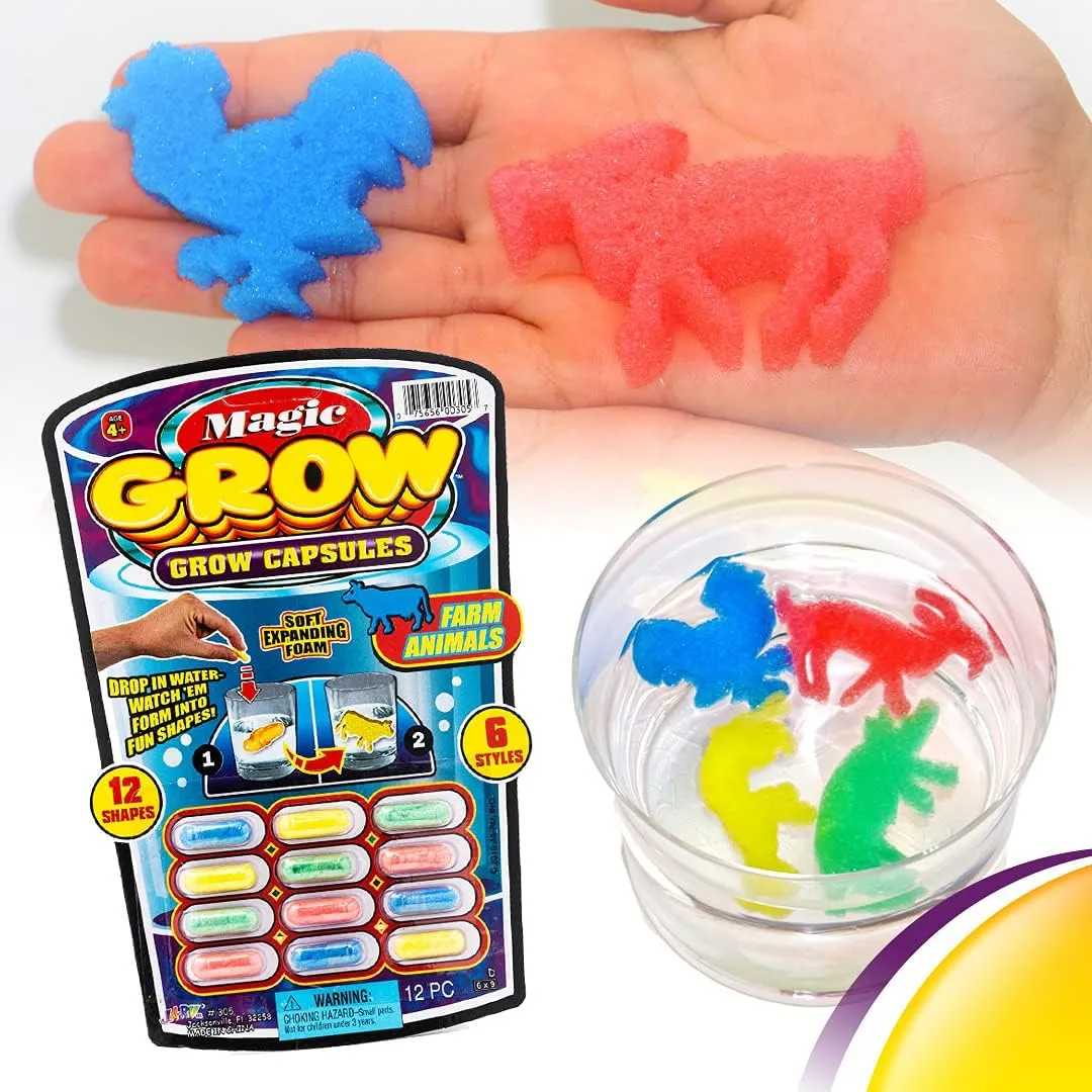 JA-RU Magic Grow Capsules (12 Pack; 12 Capsules Each) Expanding Foam Sponge Toy for Kids. Sea Creatures, Zoo & Farm Animals, Dinosaur, Bugs, & Cars. Water Growing Toys. Bath Party Favors. 305-12p