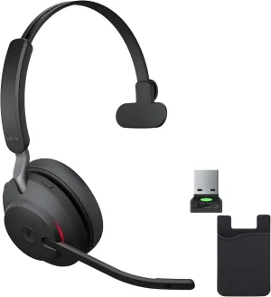 Jabra Evolve2 65 Wireless Headset Mono MS, Bluetooth Dongle, Compatible with Zoom, Webex, Smartphones, Tablets, PC/MAC, 26599-899-999, with GTW Mobile Wallet and Global Teck Gold Support Plan
