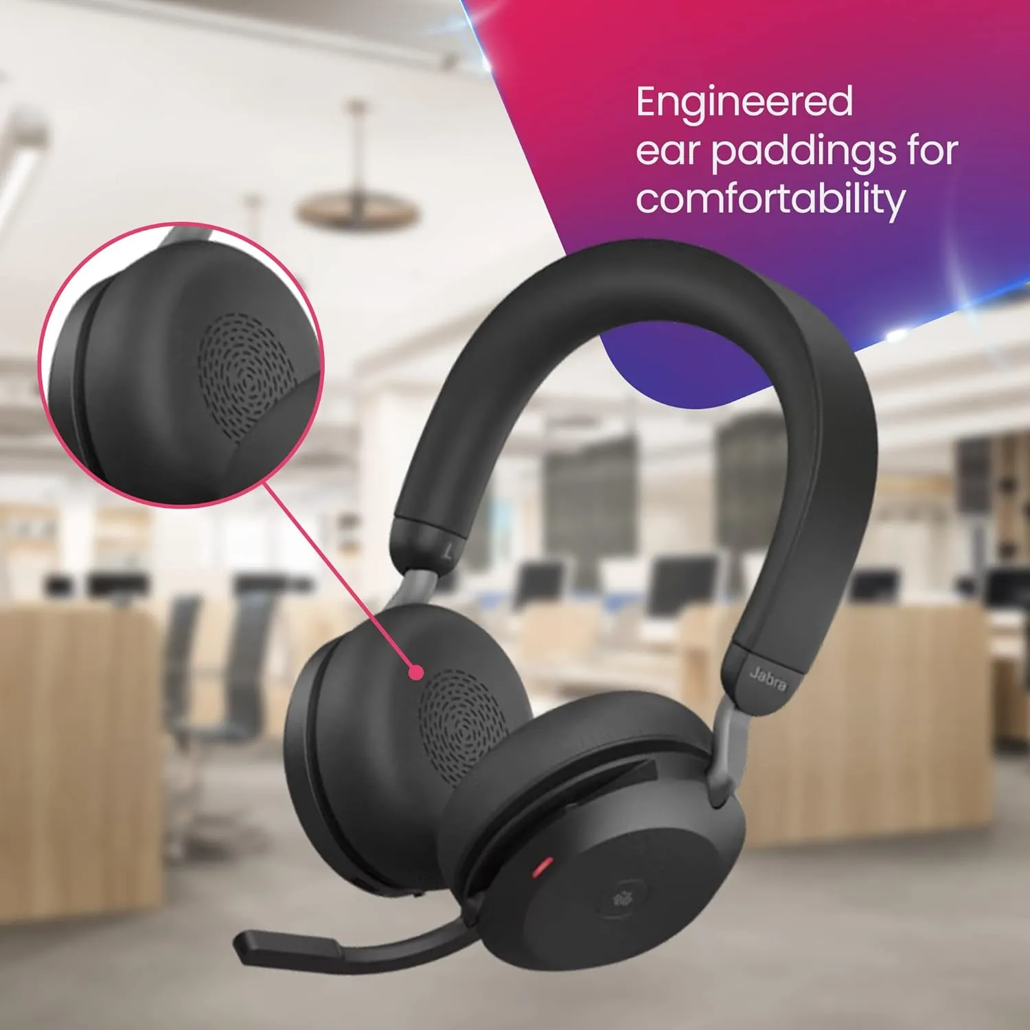 Jabra Evolve2 75 MS Wireless Headphones - Compatible with Zoom, Teams Webex, Phone Calls, 25 Hour Battery, USB-A Bluetooth Dongle for PC, Laptop, MAC, Mobile Wallet, Global Teck Gold Support Plan