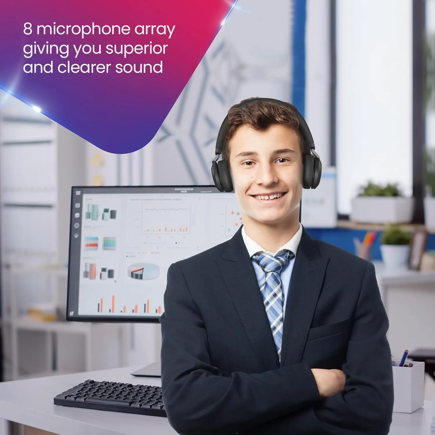 Jabra Evolve2 75 MS Wireless Headphones - Compatible with Zoom, Teams Webex, Phone Calls, 25 Hour Battery, USB-A Bluetooth Dongle for PC, Laptop, MAC, Mobile Wallet, Global Teck Gold Support Plan