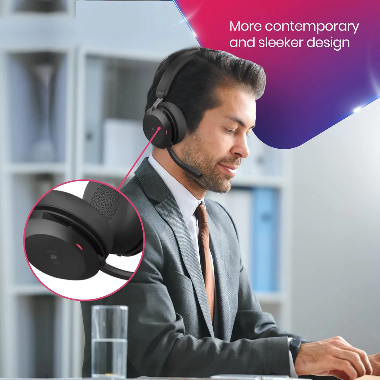 Jabra Evolve2 75 MS Wireless Headphones - Compatible with Zoom, Teams Webex, Phone Calls, 25 Hour Battery, USB-A Bluetooth Dongle for PC, Laptop, MAC, Mobile Wallet, Global Teck Gold Support Plan