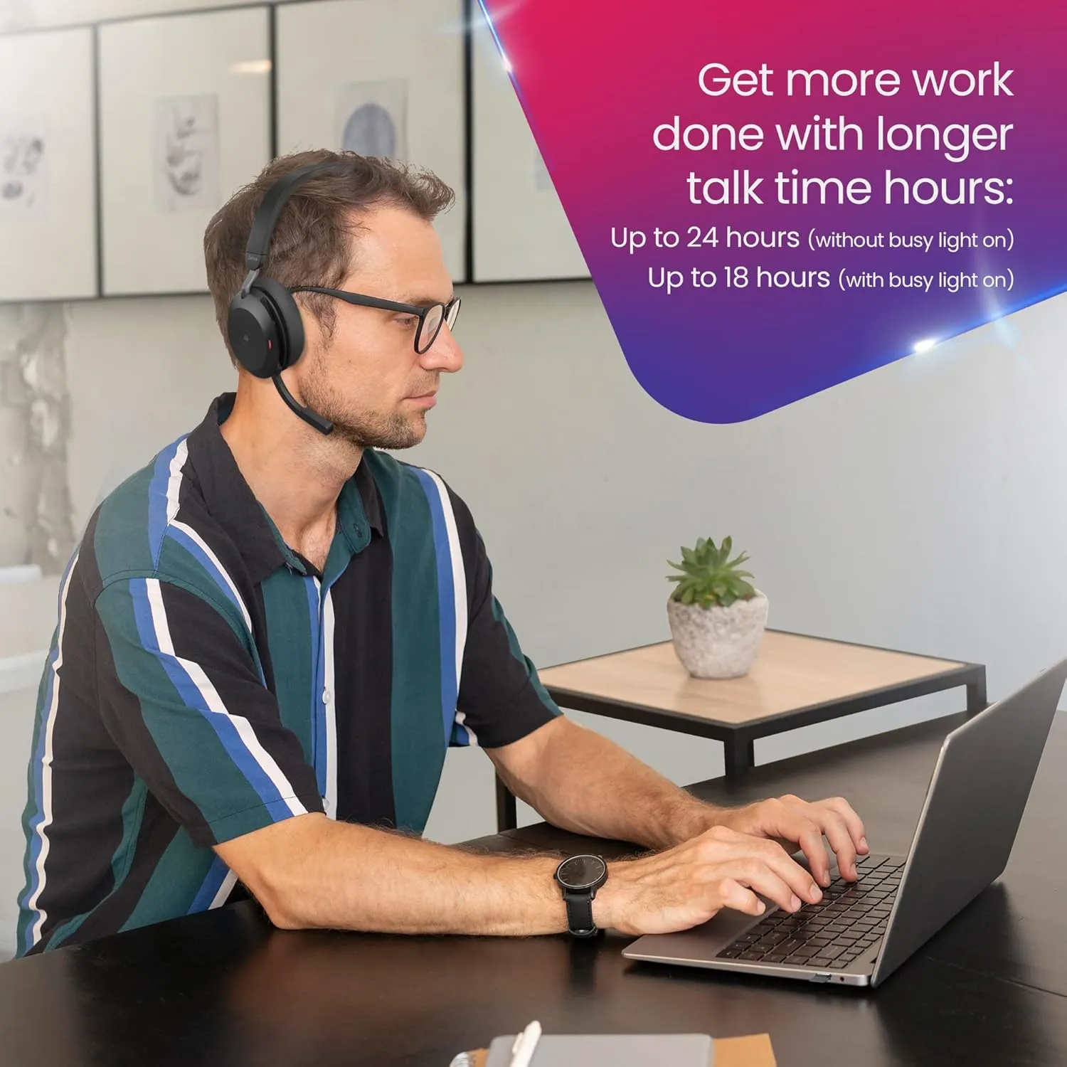 Jabra Evolve2 75 MS Wireless Headphones - Compatible with Zoom, Teams Webex, Phone Calls, 25 Hour Battery, USB-A Bluetooth Dongle for PC, Laptop, MAC, Mobile Wallet, Global Teck Gold Support Plan