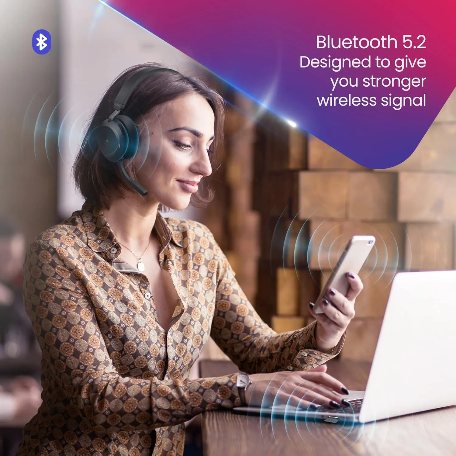 Jabra Evolve2 75 MS Wireless Headphones - Compatible with Zoom, Teams Webex, Phone Calls, 25 Hour Battery, USB-A Bluetooth Dongle for PC, Laptop, MAC, Mobile Wallet, Global Teck Gold Support Plan