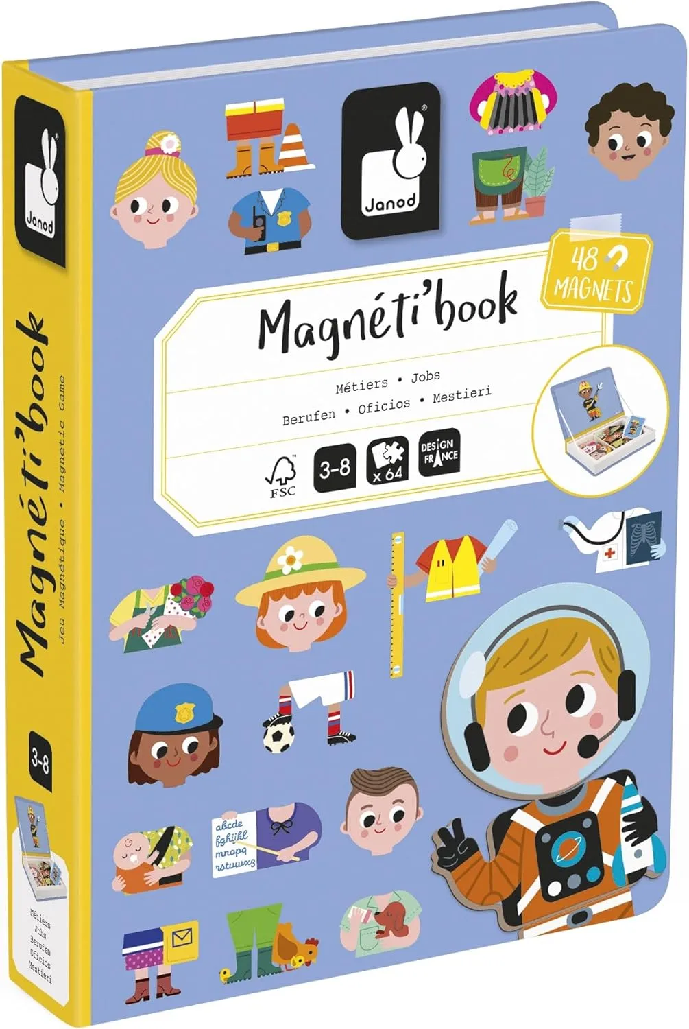 Janod - Magnéti'Book Métiers – Magnetic Educational Game 48 Magnets   16 Model Cards – FSC Cardboard Children's Toy – from 3 Years, J02597